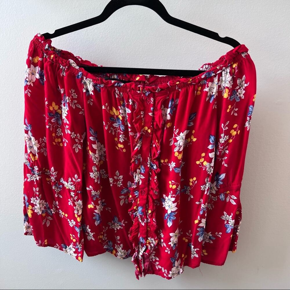 Alice Blue Women's Red Floral Boatneck Top Size M Fairy Babydoll Boho Gypsy Sz M